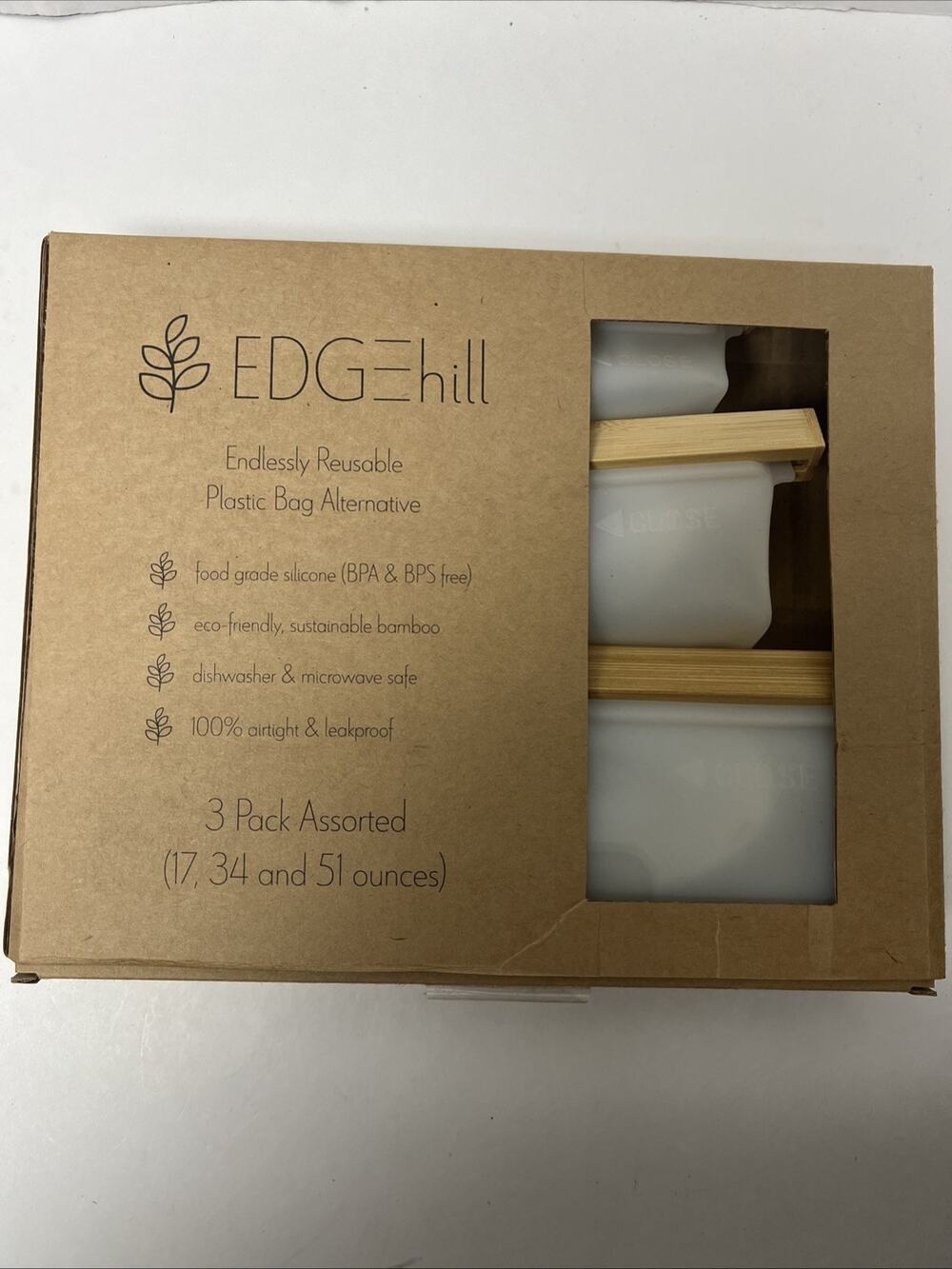 Edgehill Reusable Silicone Food Storage Bags 3 Pack Assorted Sizes Eco-Friendly